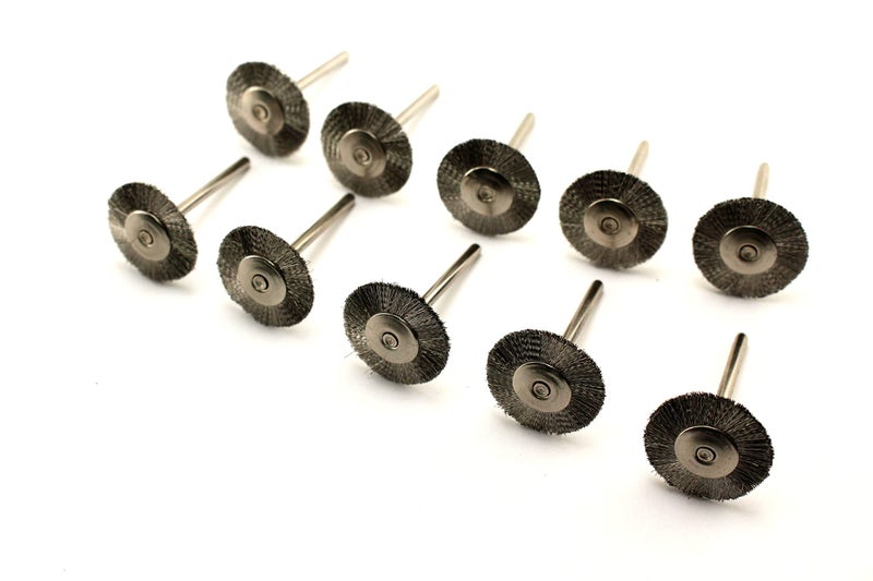 TEMO 10 pc Stainless Steel Bristle 3/4 Inch Flat Wire Brush with 1/8 Inch Shank for Dremel and Other Rotary Tools on Rust Removal, Corrosion and Scrub Surfaces - Image 1